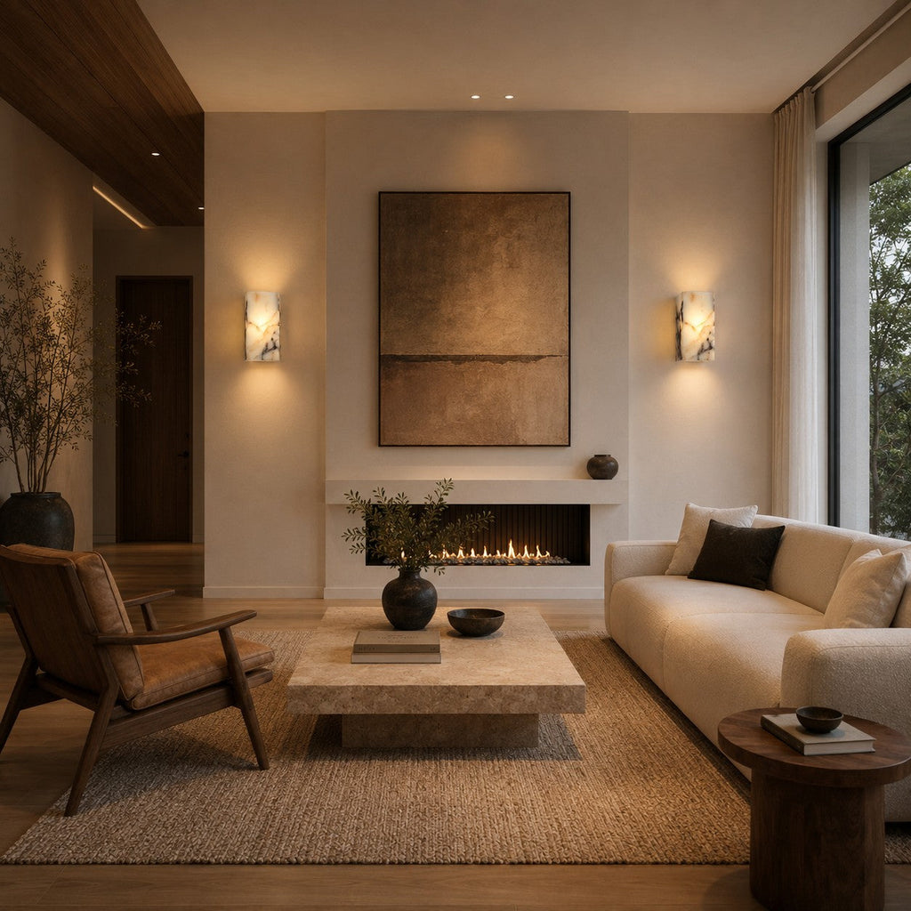 Applique murale minimaliste naturelle étanche en pierre, luminaire LED mural pour intérieur et extérieur | ribuella