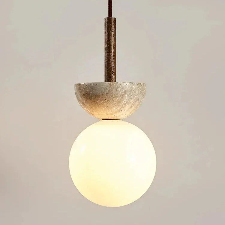 Lampada a sospensione nordica a LED compatta in travertino color crema per ambienti minimalisti | ribuella