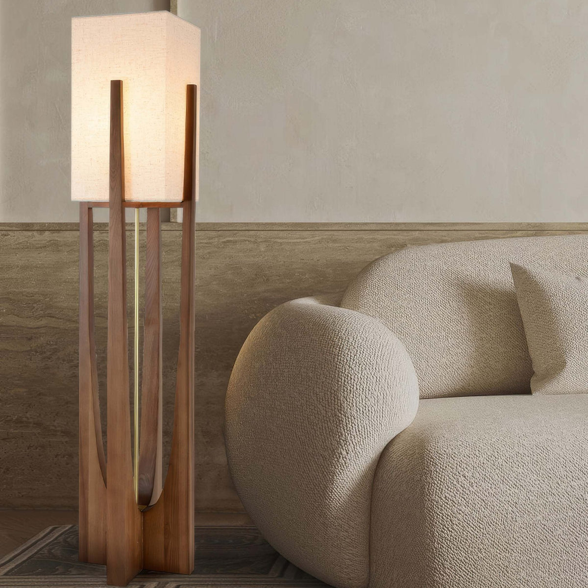 Lampadaire Kirrea en noyer massif, design japonais tricolore