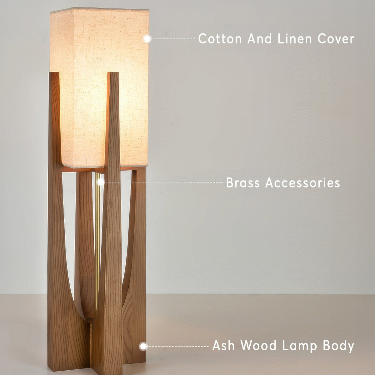 Lampadaire Kirrea en noyer massif, design japonais tricolore