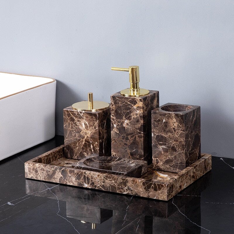 Aurea Bathroom Accessory Set — Hand-Finished Dark Marble Accents