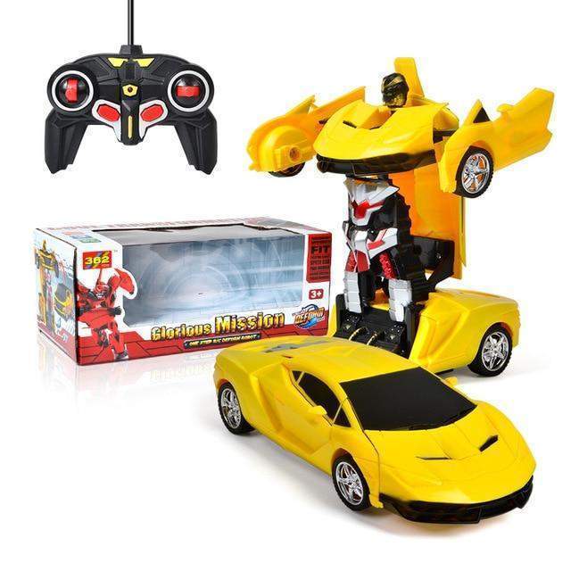 Remote Control Transforming Robot Car LED Lights And Spinning Wheels