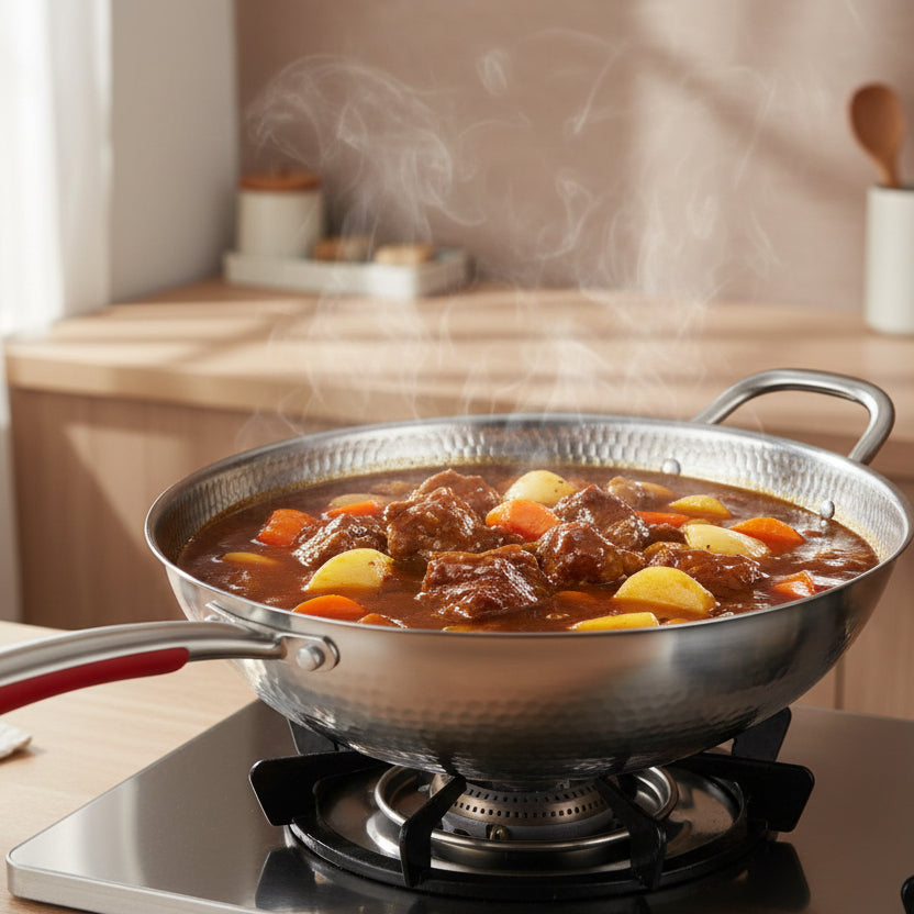 Titanium Chef's Wok with Curved Base for Induction Cooking | ribuella