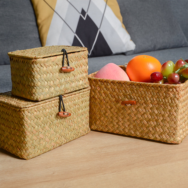 Panier de rangement rectangulaire, couvercle sécurisé, bac pour les essentiels du quotidien