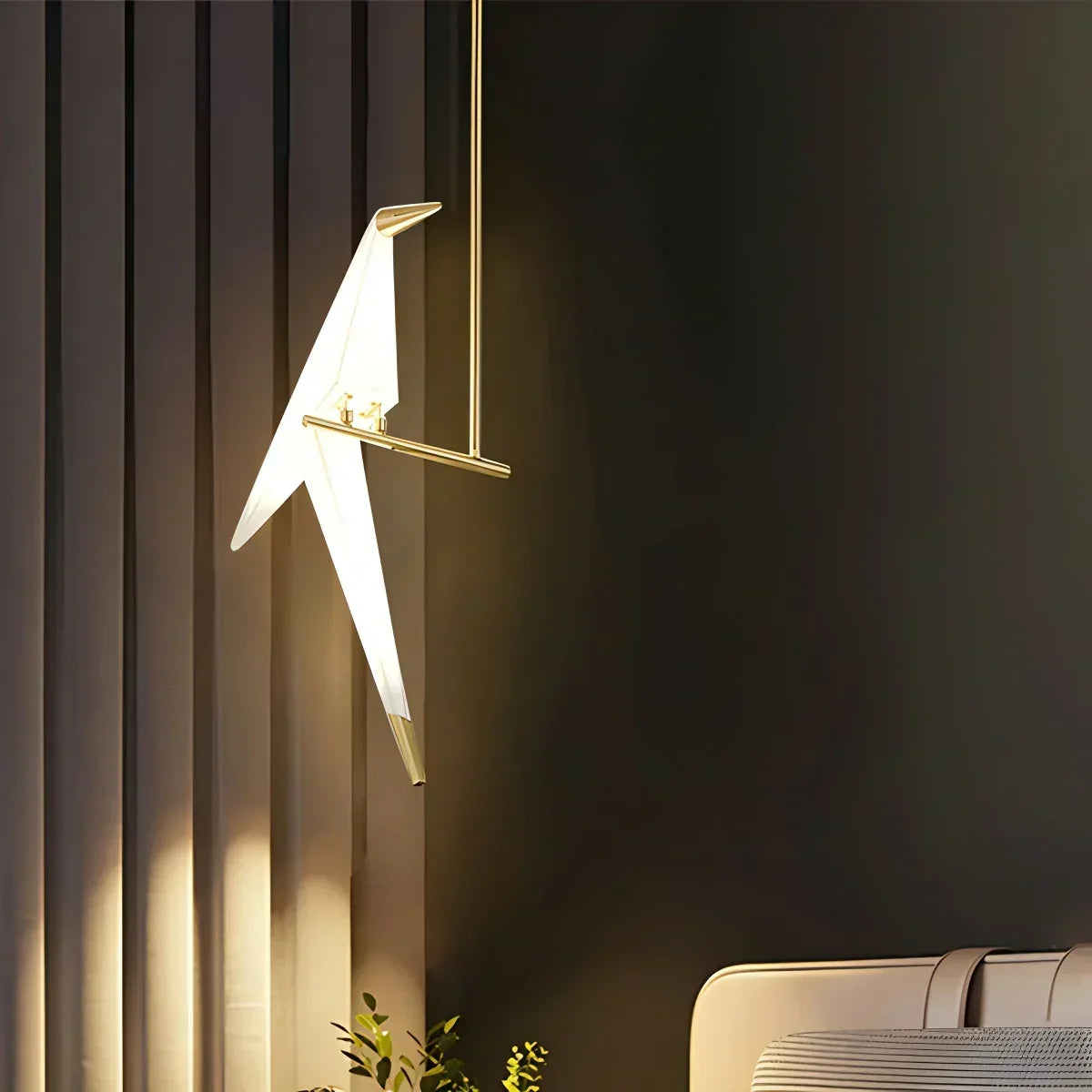 Origami Paper Crane Chandelier With Sculptural Hanging Forms