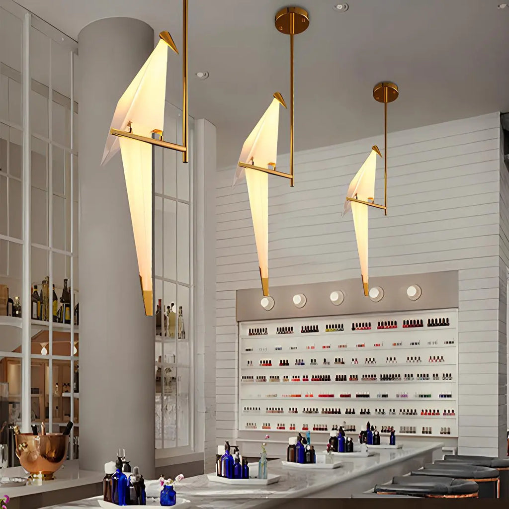 Origami Paper Crane Chandelier With Sculptural Hanging Forms