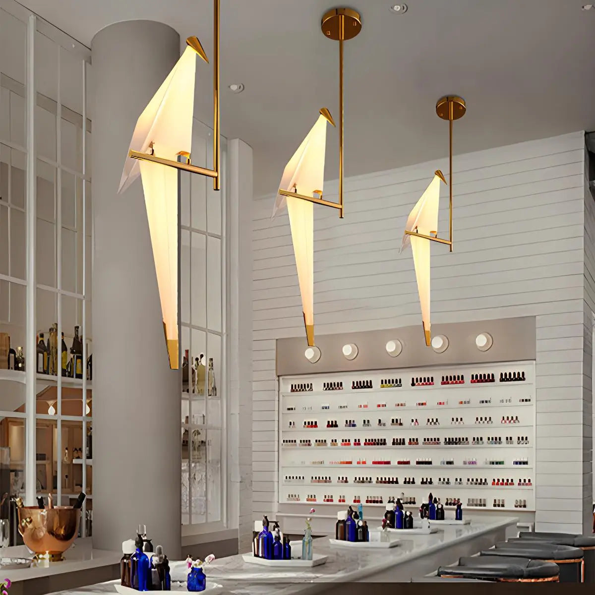 Origami Paper Crane Chandelier With Sculptural Hanging Forms