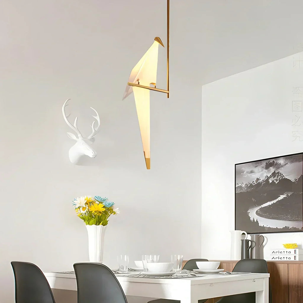 Origami Paper Crane Chandelier With Sculptural Hanging Forms