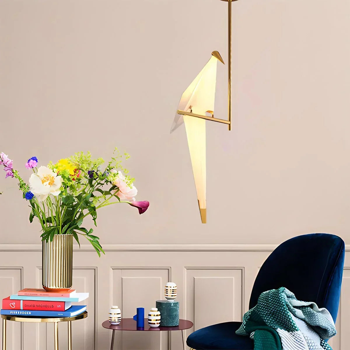 Origami Paper Crane Chandelier With Sculptural Hanging Forms