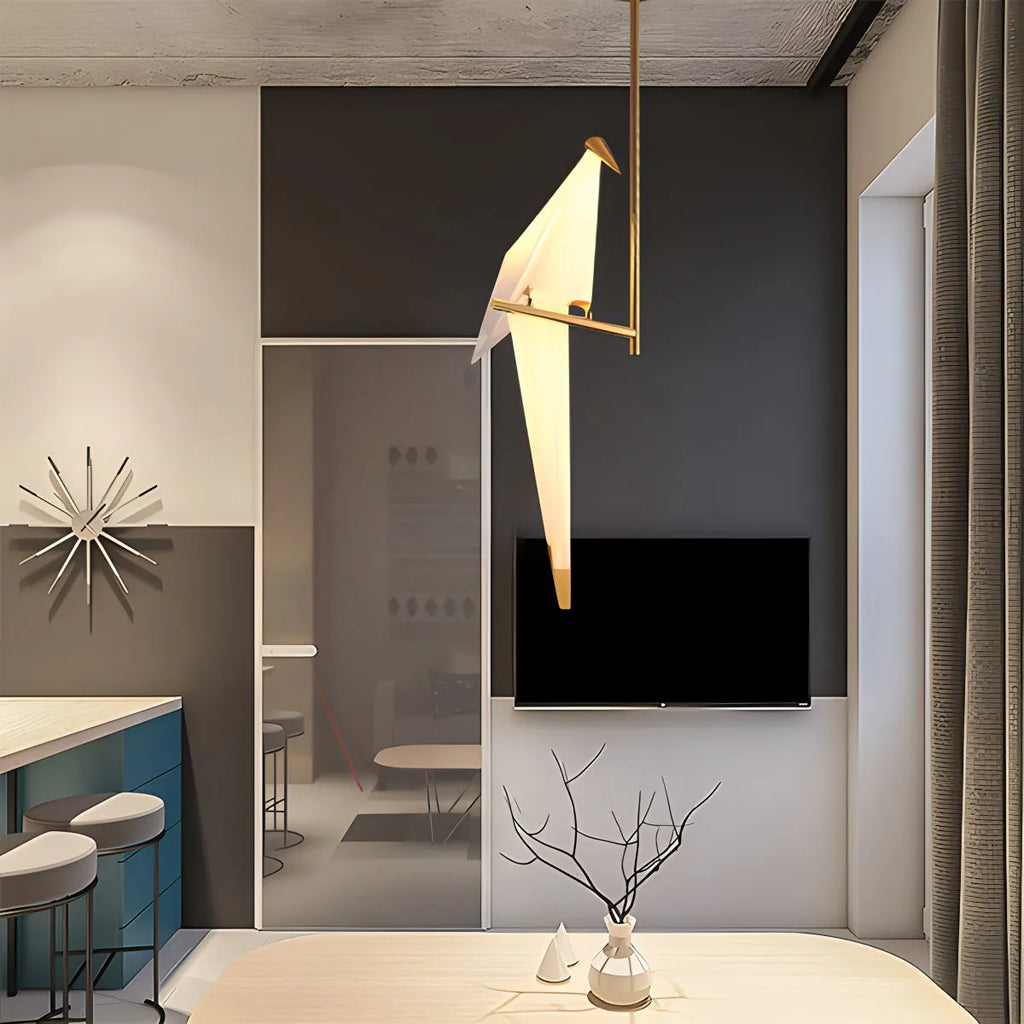 Origami Paper Crane Chandelier With Sculptural Hanging Forms