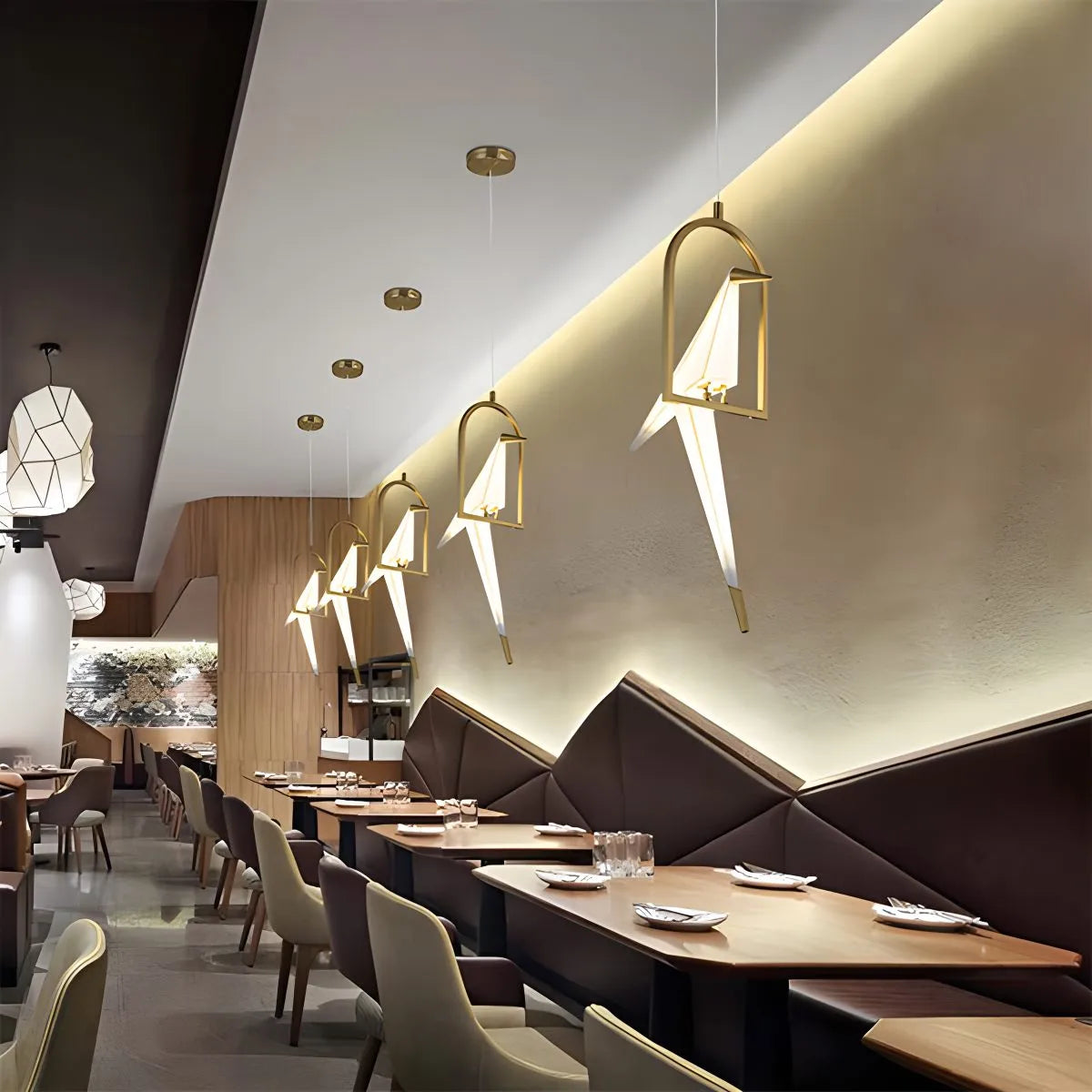 Origami Paper Crane Chandelier With Sculptural Hanging Forms