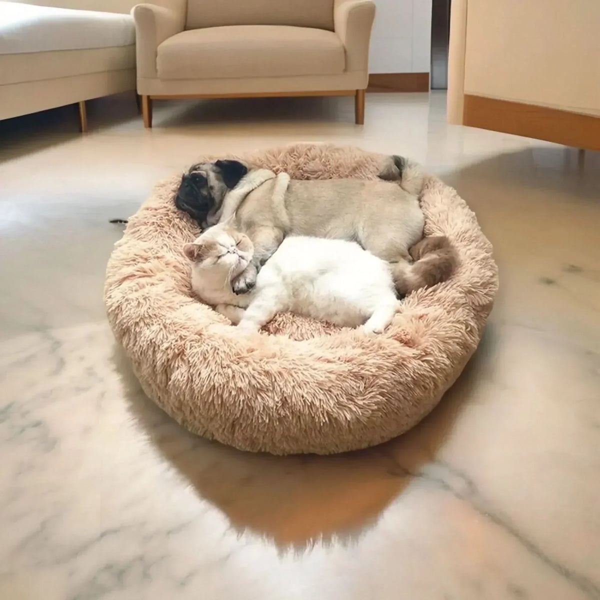 Calming Dog Bed With Plush Cushioning And Thick Bolster Edges