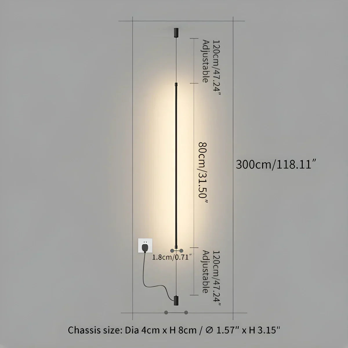 Lampada LED lineare alta, illuminazione indiretta dal pavimento al soffitto