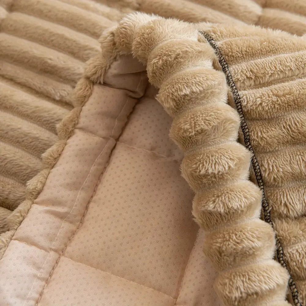 Plush Sofa Cover — Elegant Pleated Edges, Elastic Secured Fit