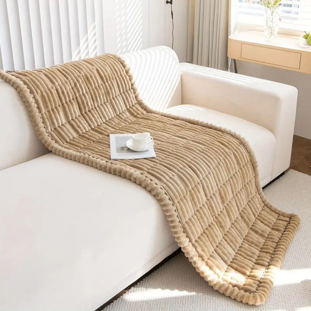 Plush Sofa Cover — Elegant Pleated Edges, Elastic Secured Fit