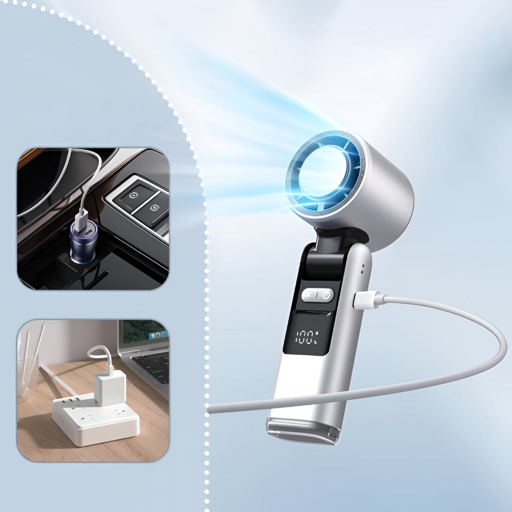 Rechargeable Portable Handheld Fan — Clear Digital Display