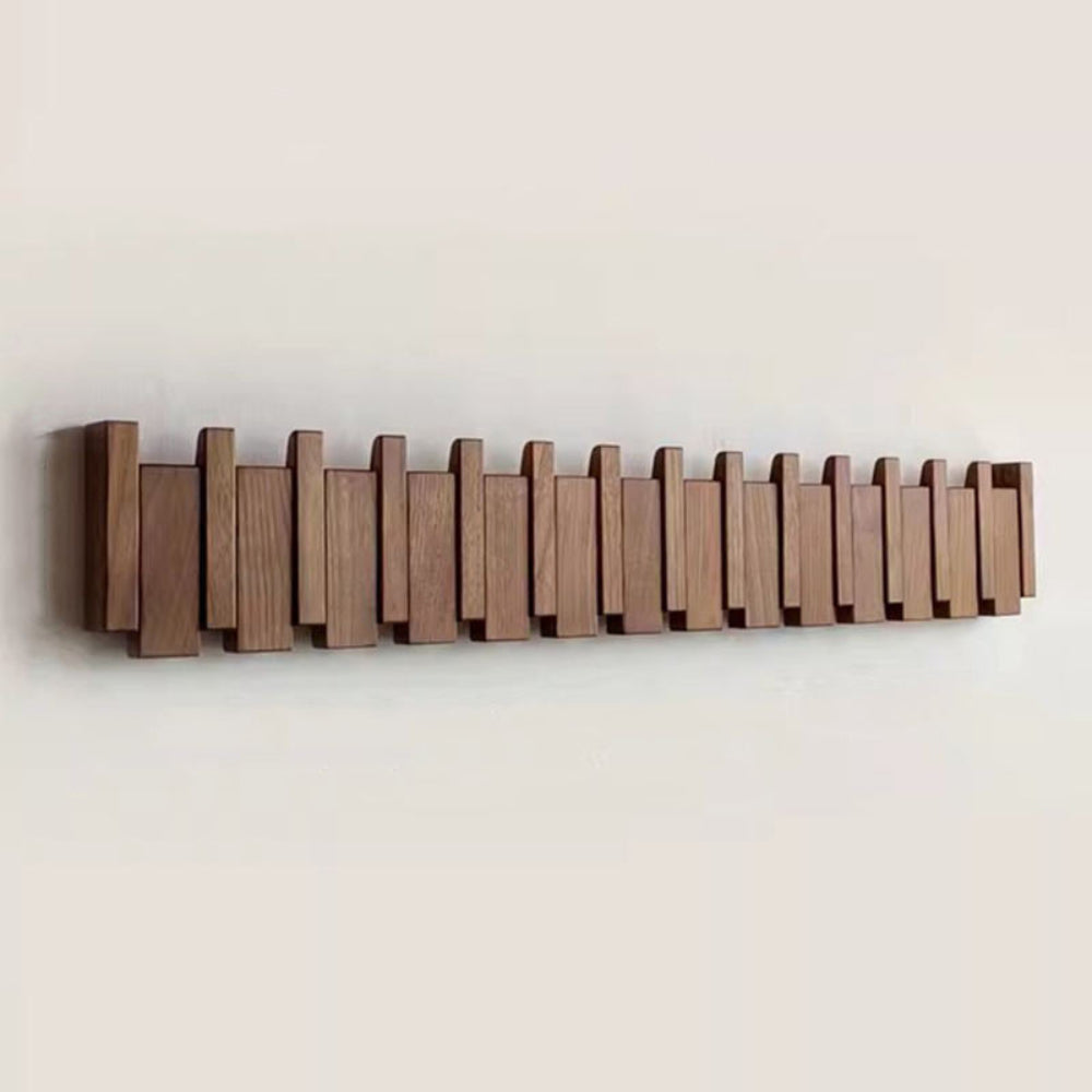 Piano Style Wall Coat Rack — Space Saving Layout Including Foldable Hooks