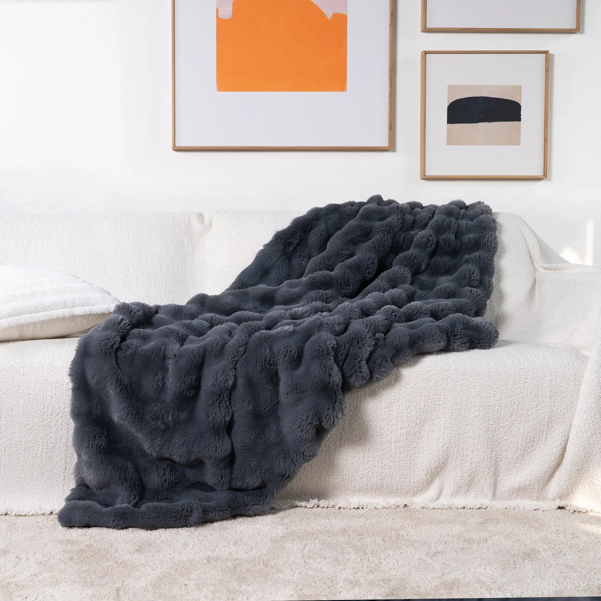 Manta premium de felpa y confort, tejido texturizado ultrasuave