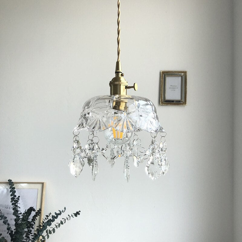 Candeeiro suspenso de cristal e vidro transparente elegante Aurelia