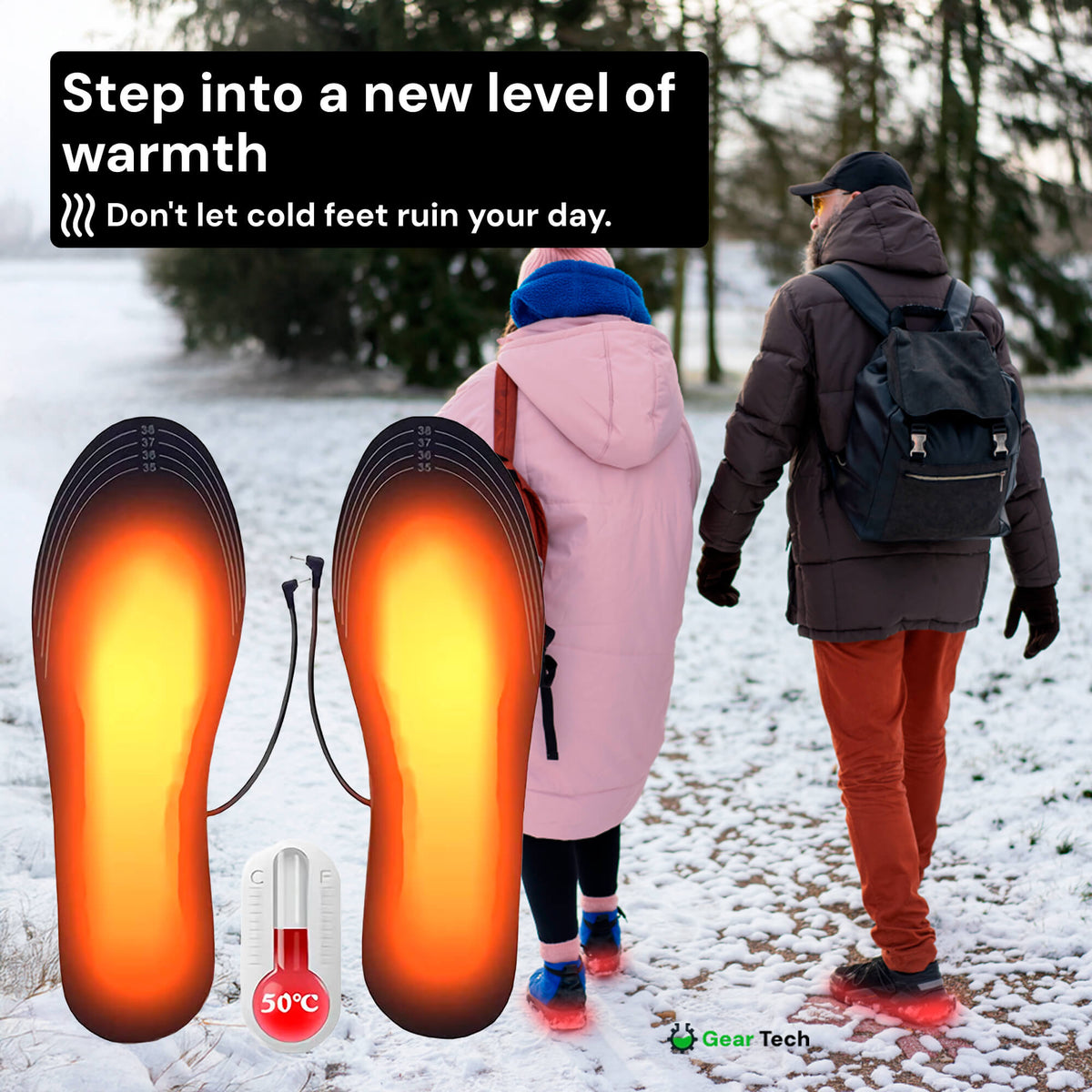Rechargeable Heated Foot Insoles - Slim Profile All Day Warmth