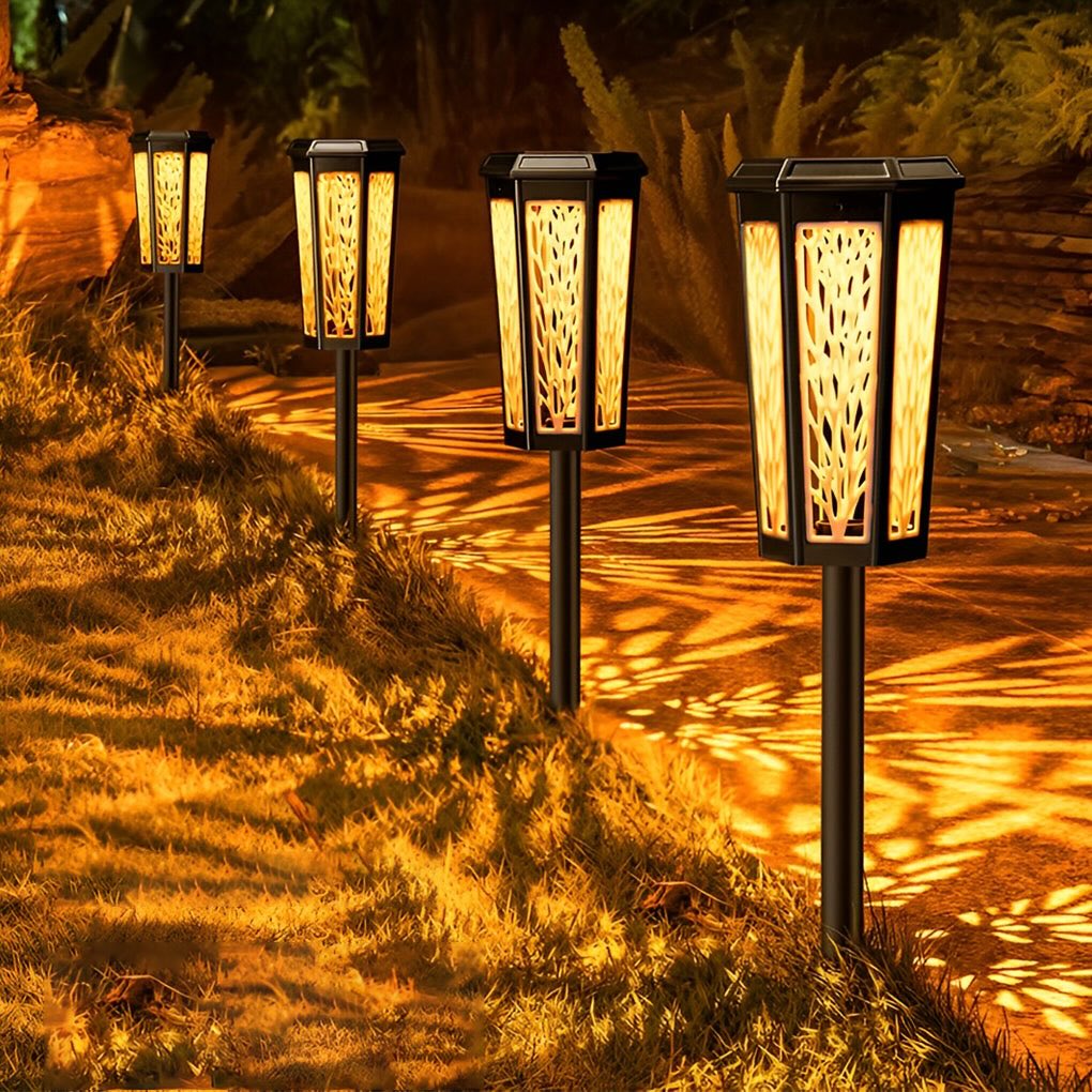Retro solarne lampy ścieżkowe, montowane w gruncie, ABS, LED, wodoodporne, z czujnikiem zmierzchu i świtu | ribuella