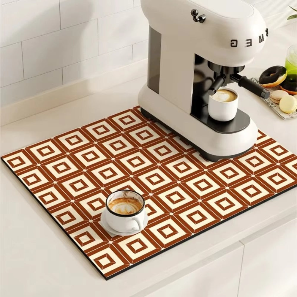 Super Absorbent Retro Tile Coffee Bar Mat Quick Drying Spill Catcher
