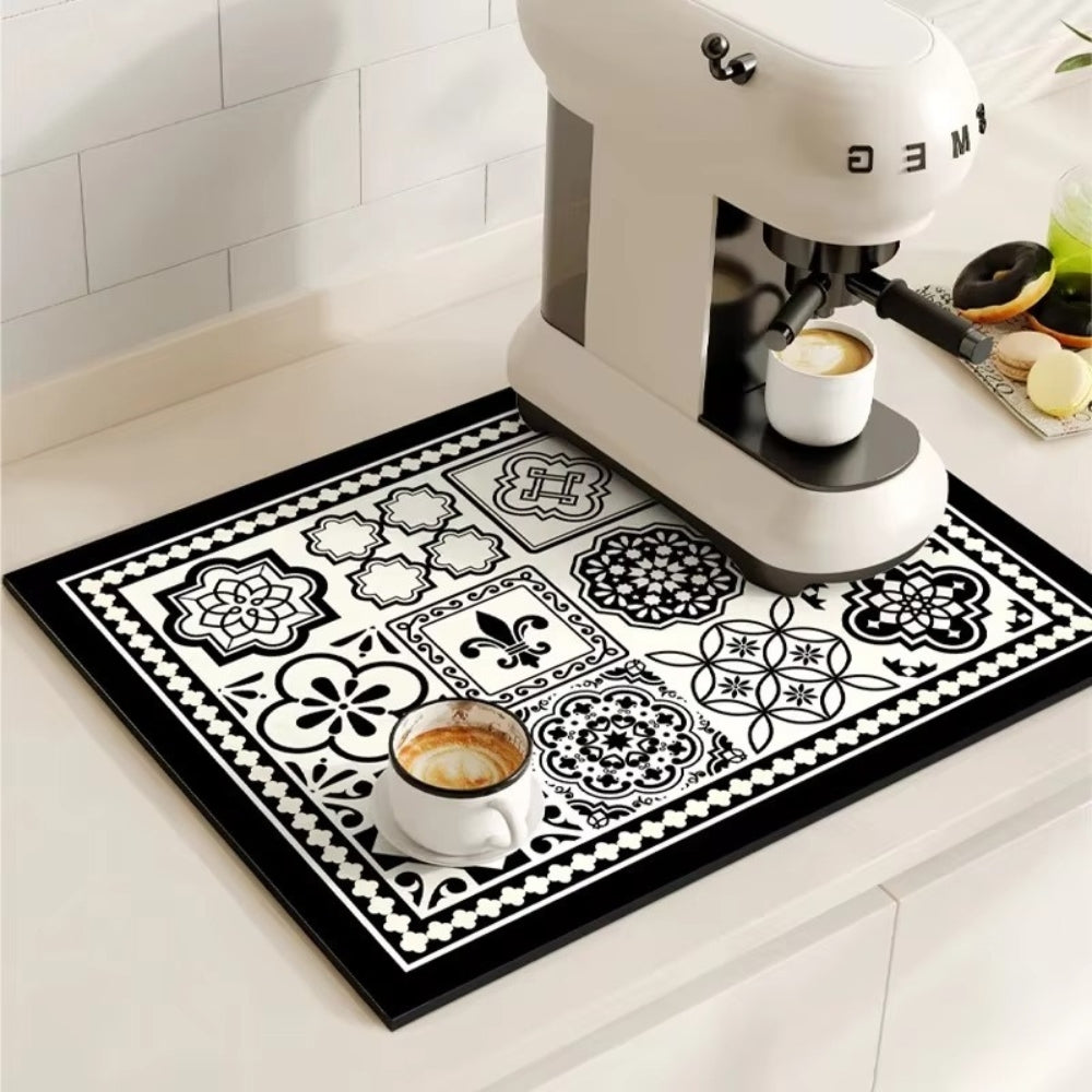 Super Absorbent Retro Tile Coffee Bar Mat Quick Drying Spill Catcher