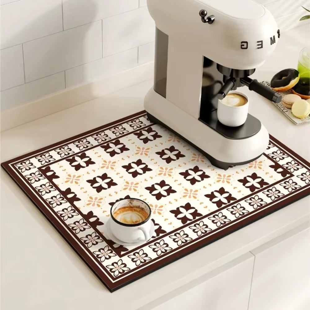 Super Absorbent Retro Tile Coffee Bar Mat Quick Drying Spill Catcher