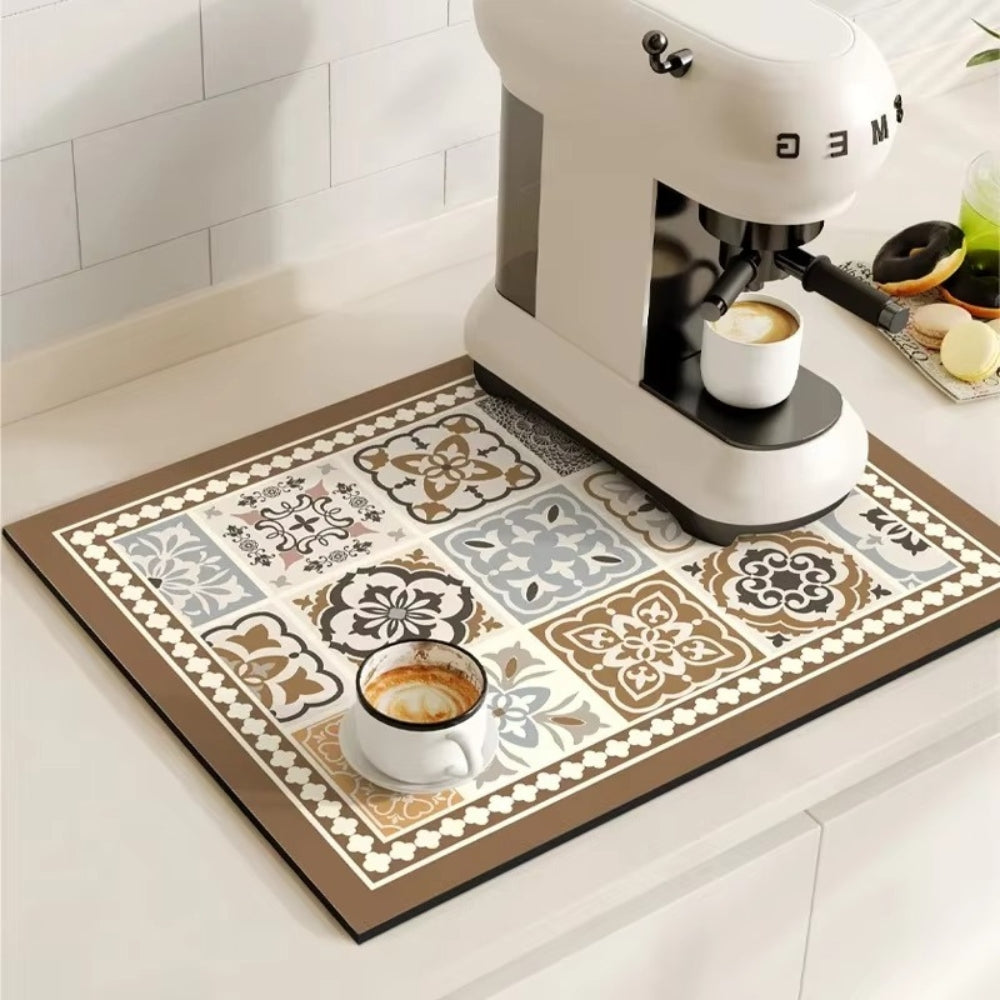 Super Absorbent Retro Tile Coffee Bar Mat Quick Drying Spill Catcher