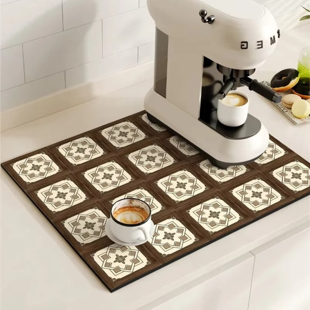 Super Absorbent Retro Tile Coffee Bar Mat Quick Drying Spill Catcher