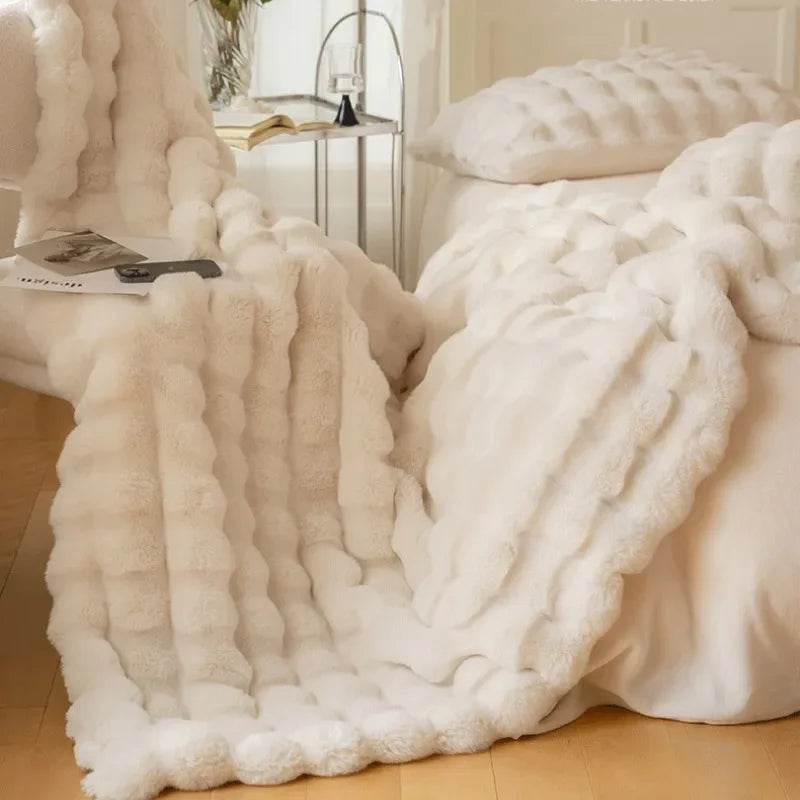 Dual Sided Textured Throw Blanket Soft Plush Cloud Pattern Finish