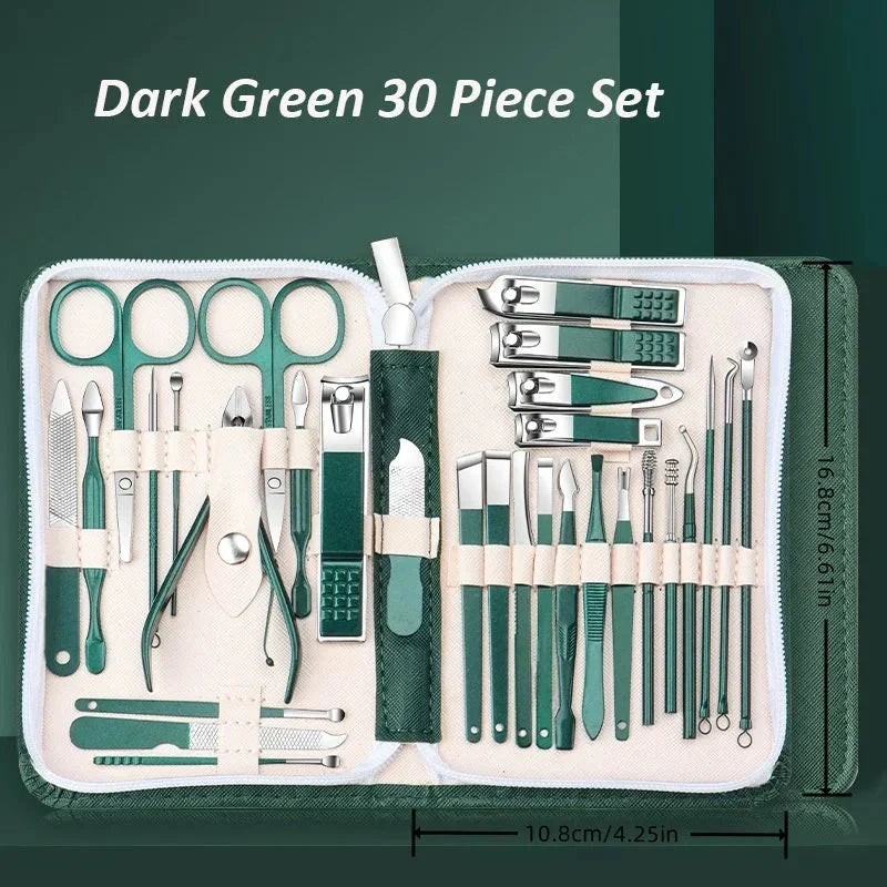 Stainless Steel 30-Piece Nail Care Kit with Portable Case | ribuella