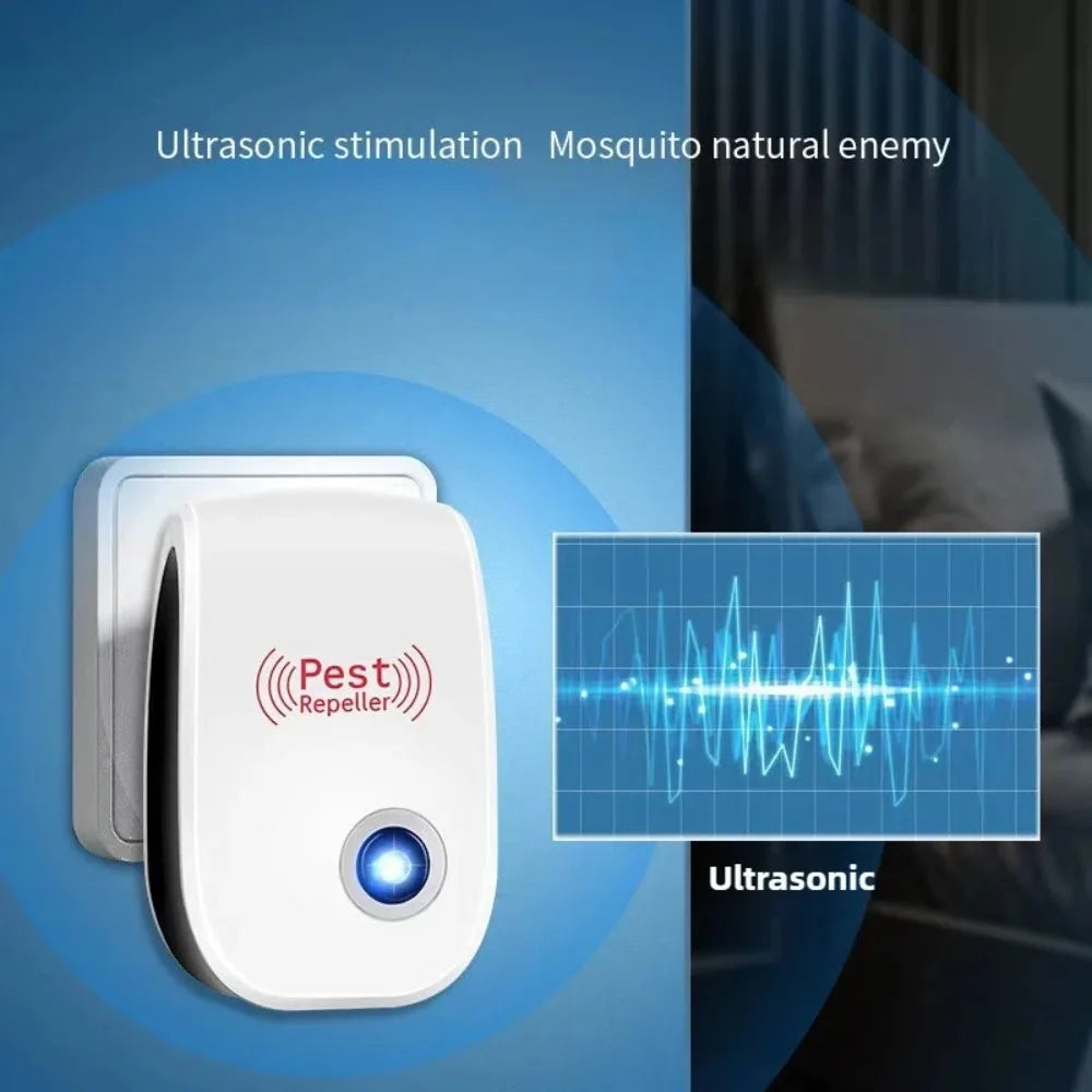 Dispozitiv compact repelent pentru dăunători, cu conectare la priză, cu ultrasunete – vizează insectele și rozătoarele