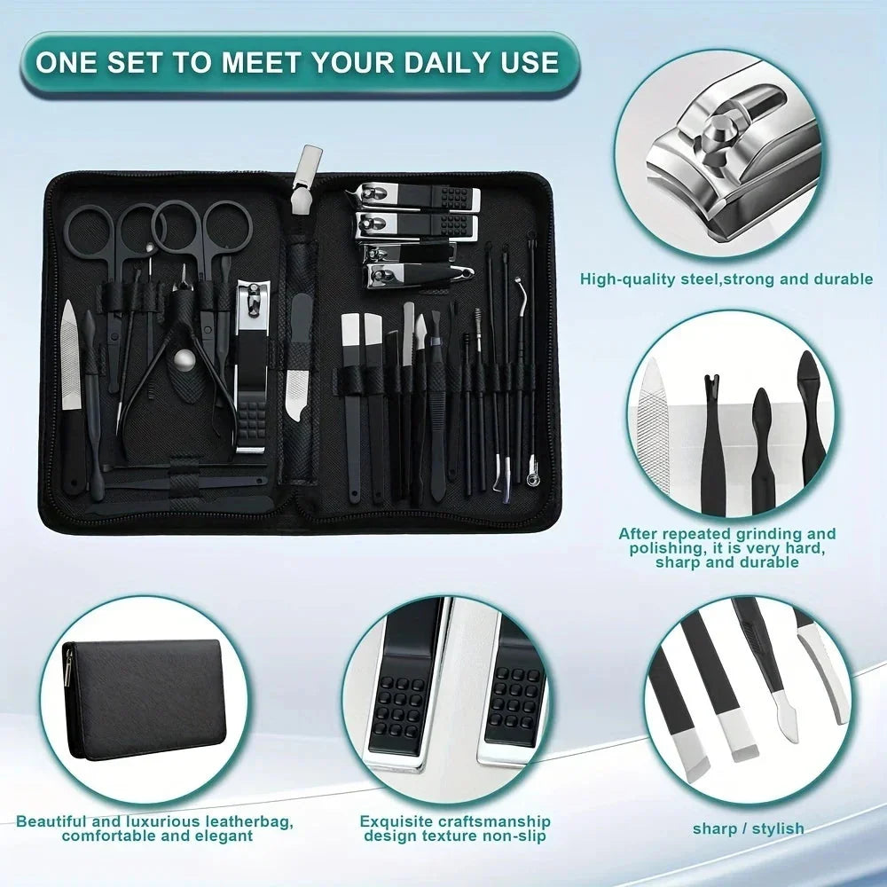Stainless Steel 30-Piece Nail Care Kit with Portable Case | ribuella