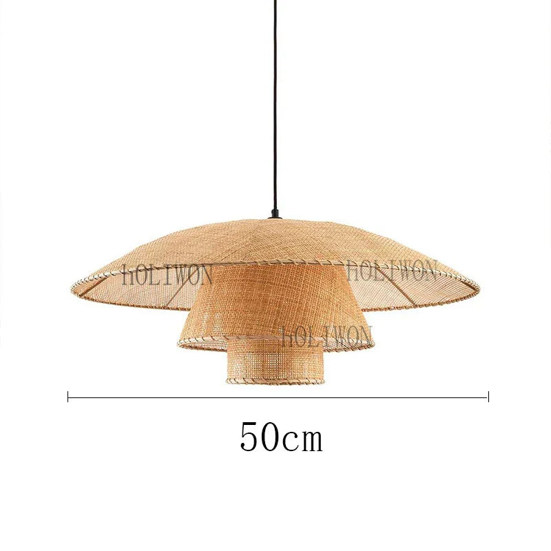 Suspension en rotin Kalena avec abat-jour marron, design vintage