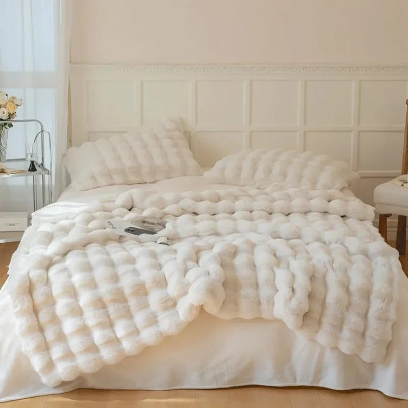 Dual Sided Textured Throw Blanket Soft Plush Cloud Pattern Finish