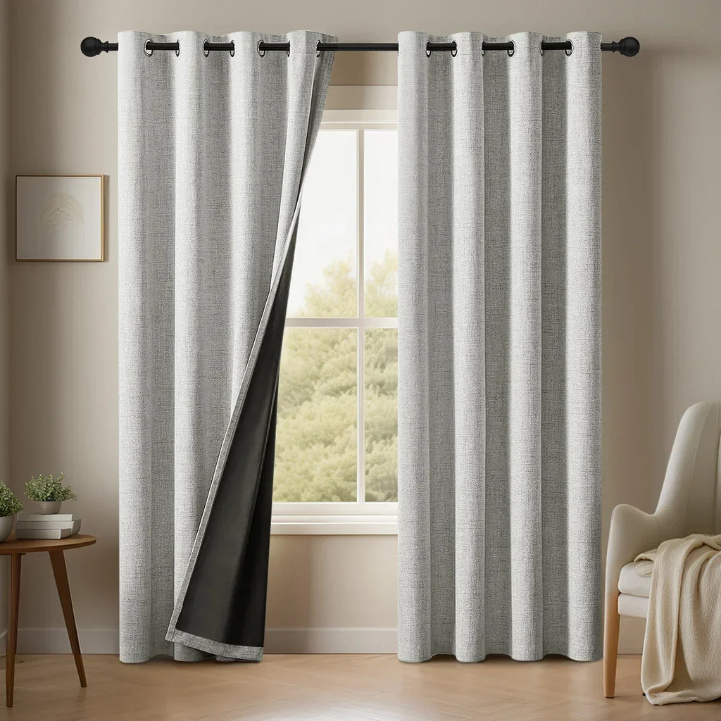 SereneShade – Cortinas de linho com bloqueio total da luz, em conjunto de 2 painéis | ribuella