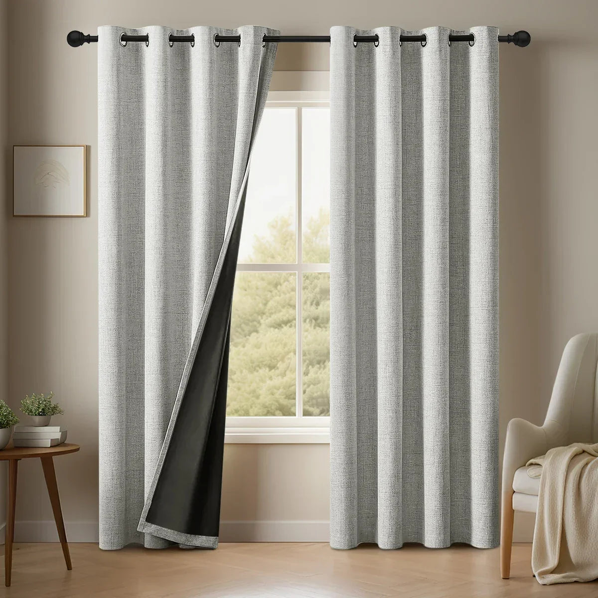 SereneShade – Cortinas de linho com bloqueio total da luz, em conjunto de 2 painéis | ribuella