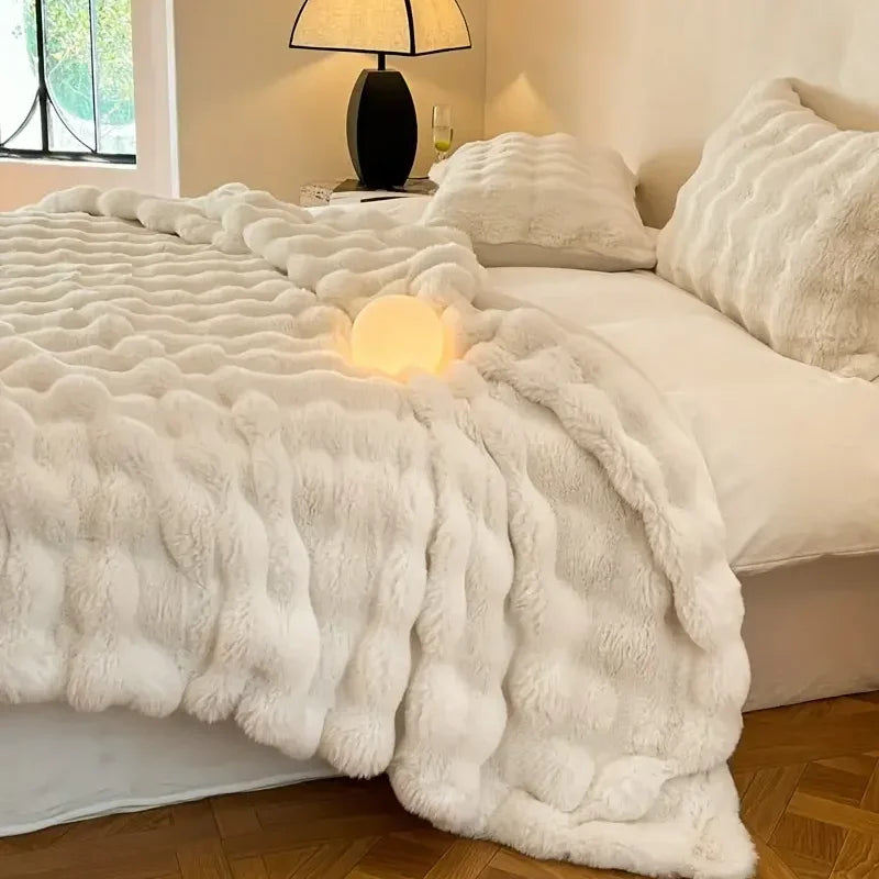 Dual Sided Textured Throw Blanket Soft Plush Cloud Pattern Finish