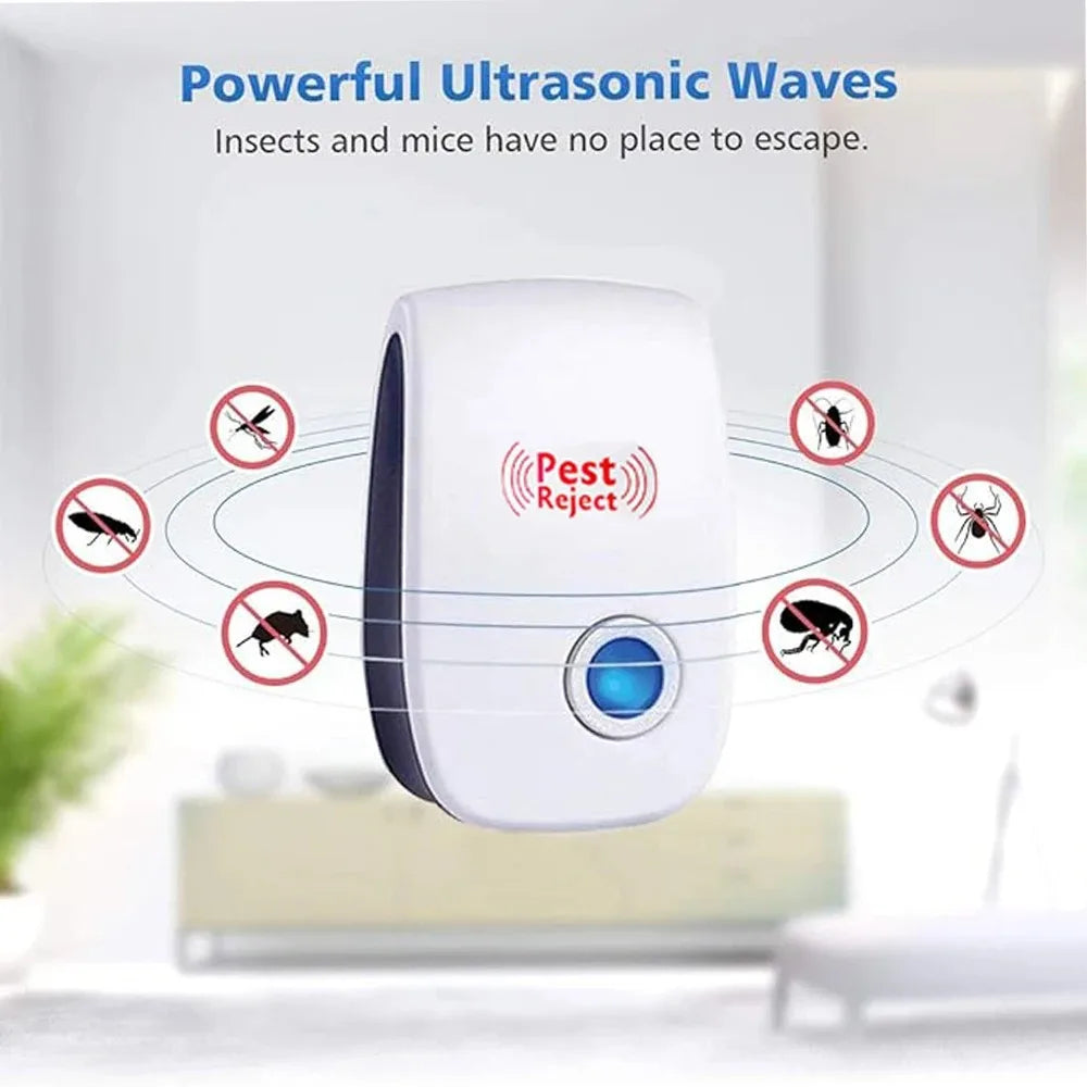 Dispozitiv compact repelent pentru dăunători, cu conectare la priză, cu ultrasunete – vizează insectele și rozătoarele