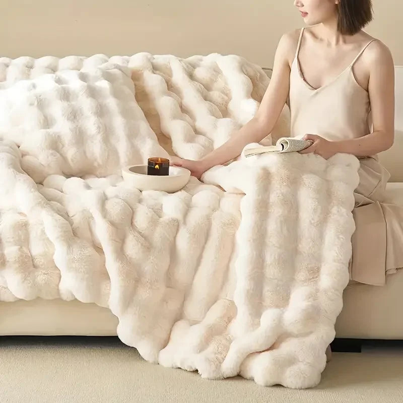 Dual Sided Textured Throw Blanket Soft Plush Cloud Pattern Finish