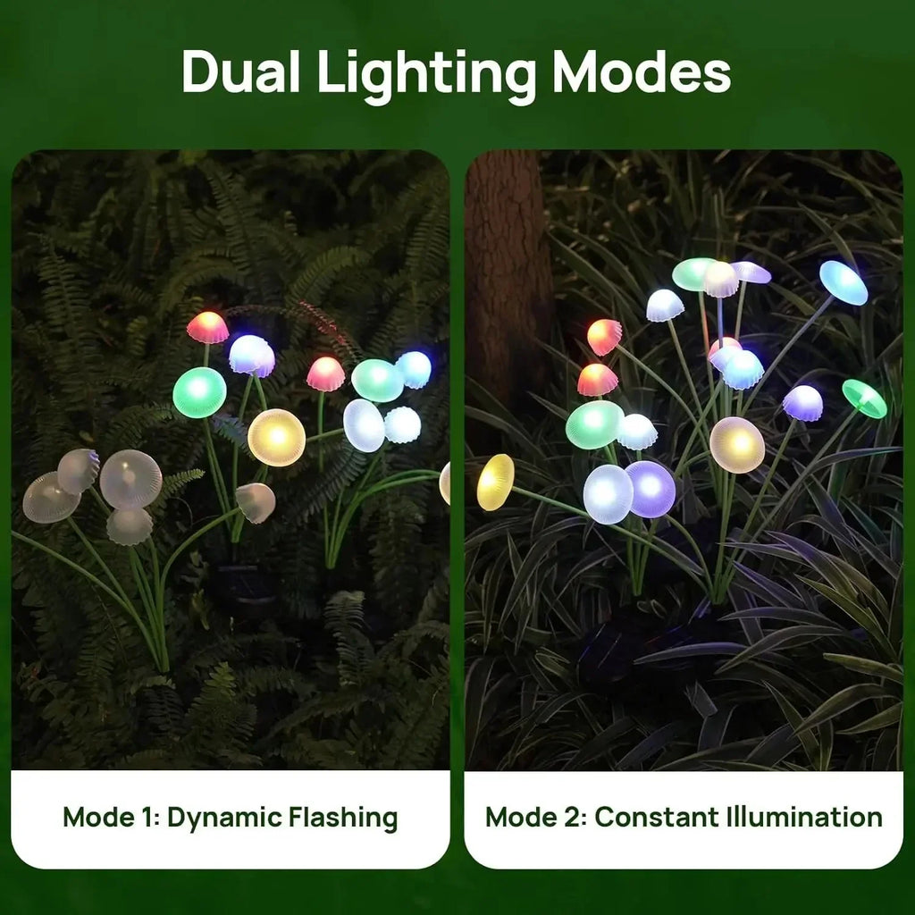 Juego de 2 luces solares de champiñón: 6 cabezales ajustables, RGB o blanco cálido | ribuella