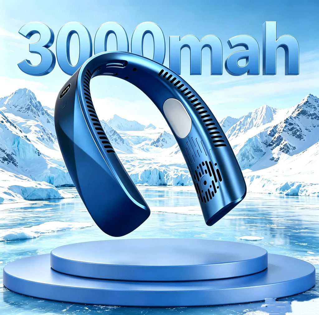 Rechargeable USB Neck Fan 8000mAh LED Display Hands-Free Design