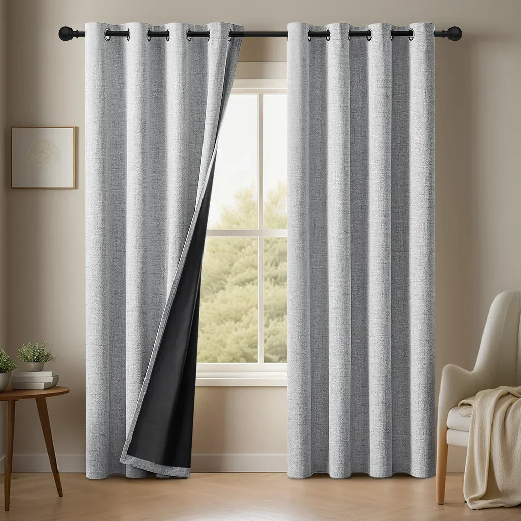 SereneShade – Cortinas de linho com bloqueio total da luz, em conjunto de 2 painéis | ribuella
