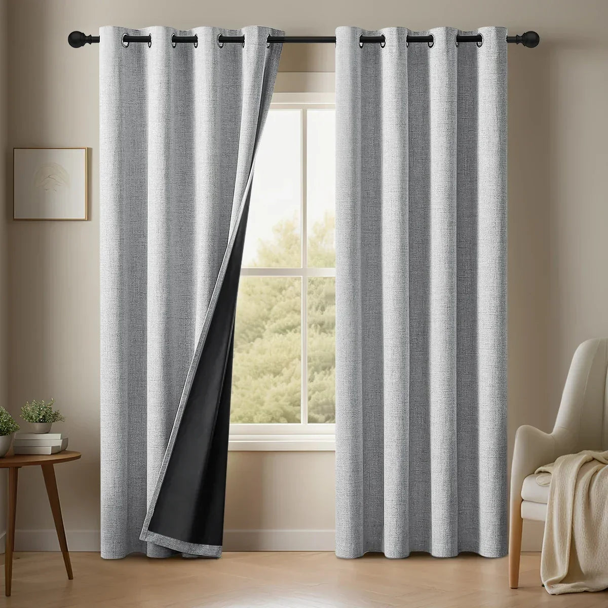 SereneShade – Cortinas de linho com bloqueio total da luz, em conjunto de 2 painéis | ribuella