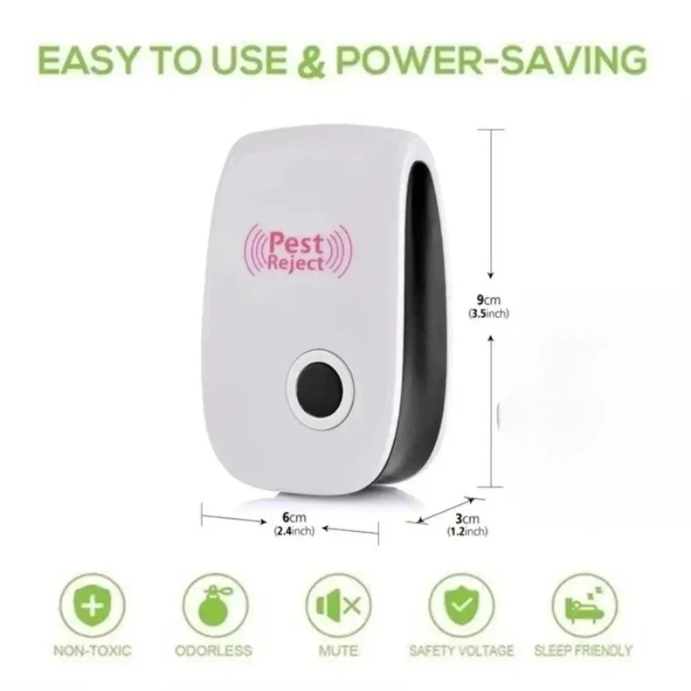 Dispozitiv compact repelent pentru dăunători, cu conectare la priză, cu ultrasunete – vizează insectele și rozătoarele