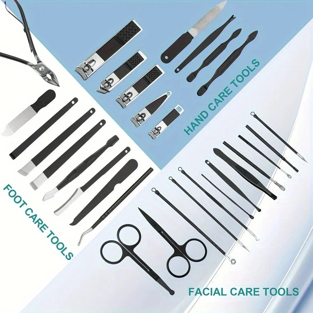 Stainless Steel 30-Piece Nail Care Kit with Portable Case | ribuella