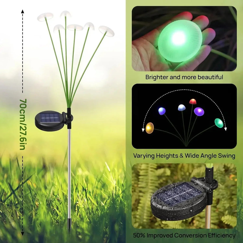 Juego de 2 luces solares de champiñón: 6 cabezales ajustables, RGB o blanco cálido | ribuella