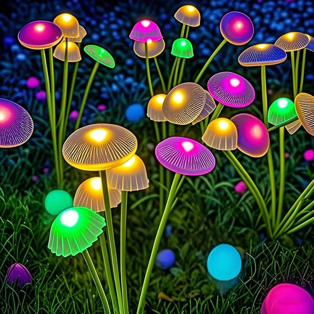 Juego de 2 luces solares de champiñón: 6 cabezales ajustables, RGB o blanco cálido | ribuella
