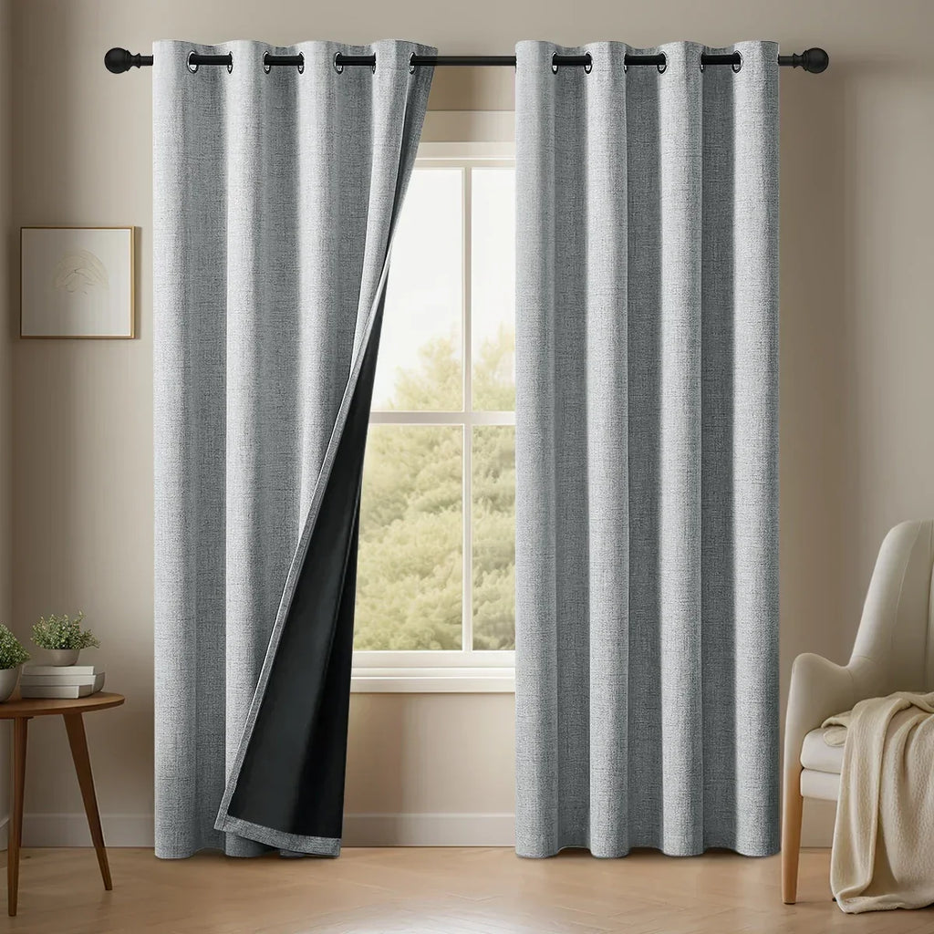 SereneShade – Cortinas de linho com bloqueio total da luz, em conjunto de 2 painéis | ribuella